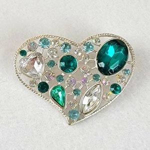 Vintage Silver / Green Gemstones Broach